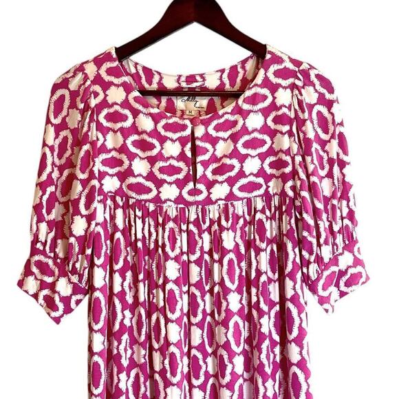 Milly Pink & White Jersey Dress Geometric Print Sz Medium Short Sleeves Preppy - Picture 3 of 7
